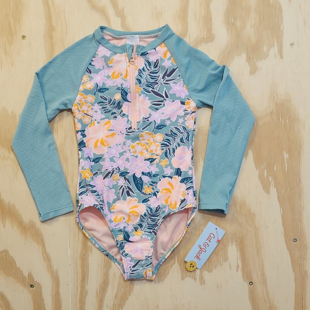 Girls Floral Print One Piece Swimsuit